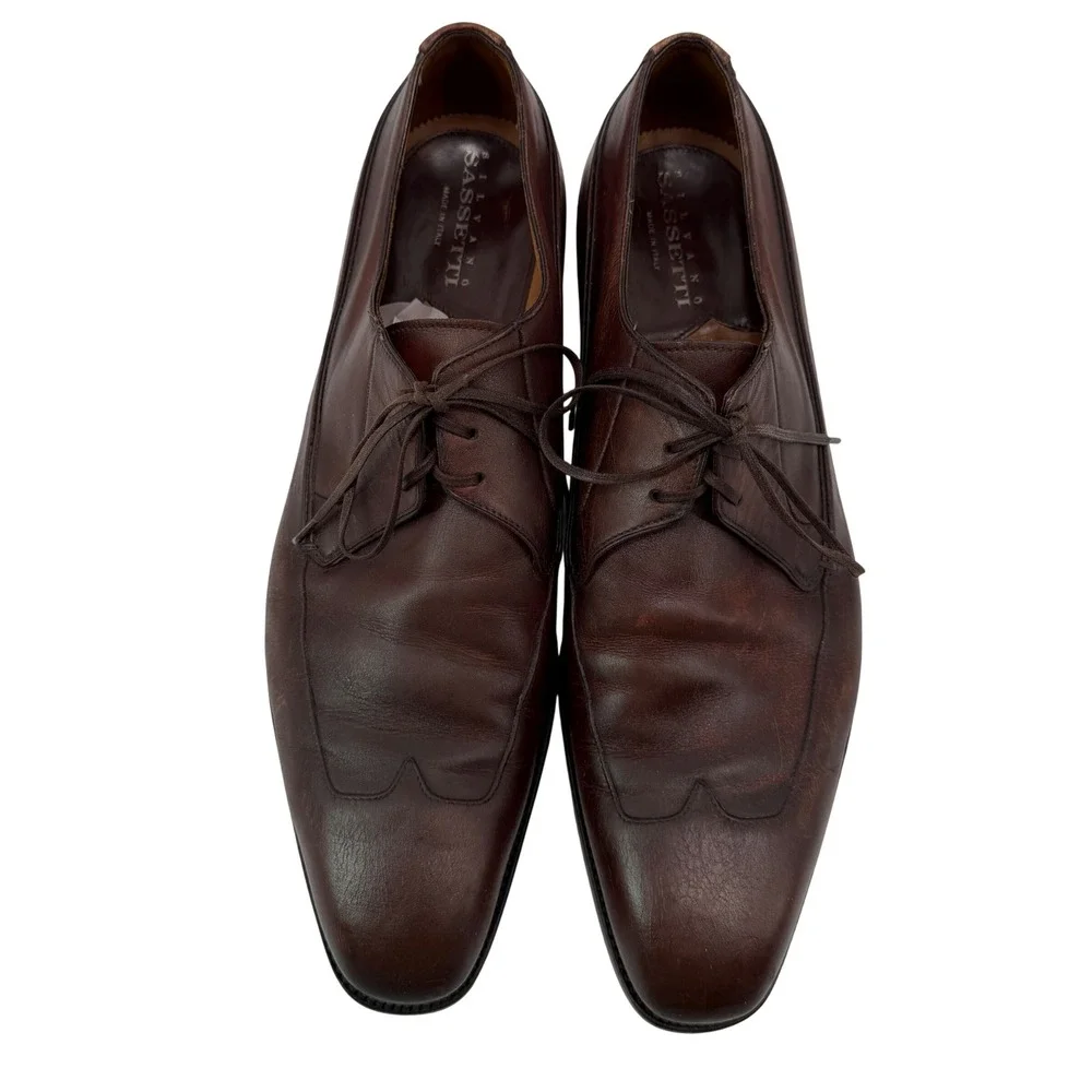 Stefano Sassetti‎ Brown Leather Oxford Dress Shoes Italy Goodyear Size 10